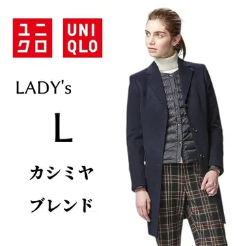 새상품급 UNIQLO 유니클로 캐시미어 블렌드 코트 navy 스트라이프