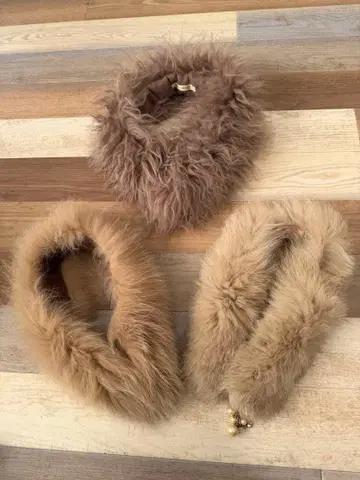 베이지 퍼 머플러 3세트