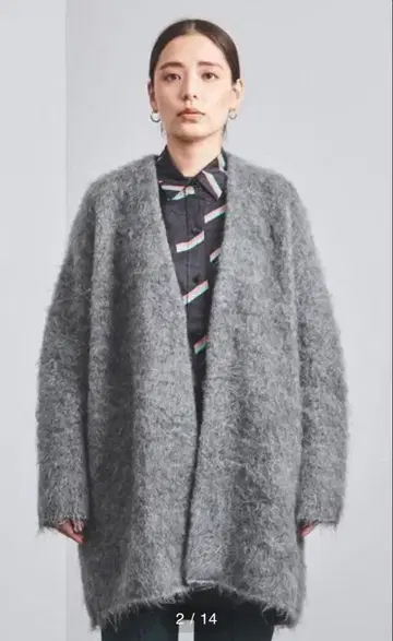 [ 미사용 ] ATON 에이톤 모헤어 샤기 오버 사이즈 가디건 그레이