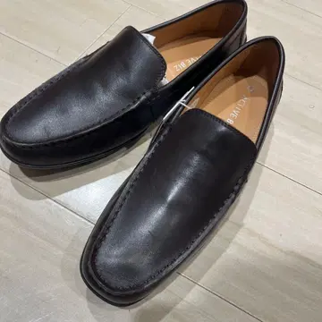 천연 가죽 브라운 로퍼 폭넓은 3E