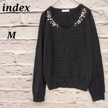 인덱스 [ M ] 비쥬 자수 긴팔 니트 네이비