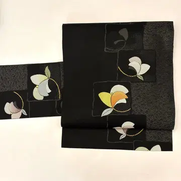 나고야 오비 순수 실크 중고 니시진 비단 당라 검정 꽃 so125