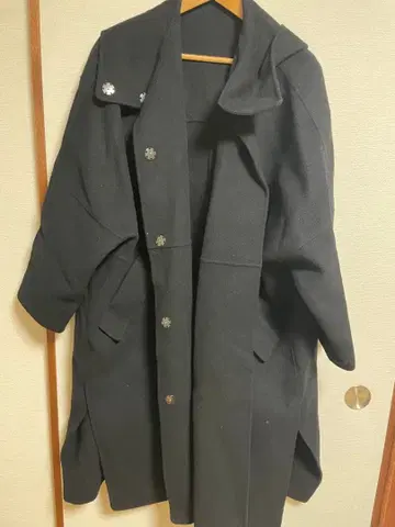 후디드 오버 코트 르쉘블루 블랙