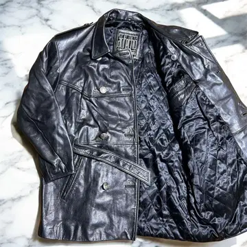 미라주 레더 자켓 더블 실버 버튼 벨트 남성용 L 사이즈 램 가죽