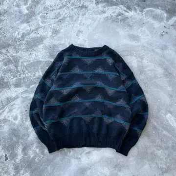 80s 90s 올 패턴 니트 아크릴 스웨터 올 패턴 블랙 구제 의류