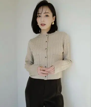 anuans 리틀 케이블 니트 가디건 베이지