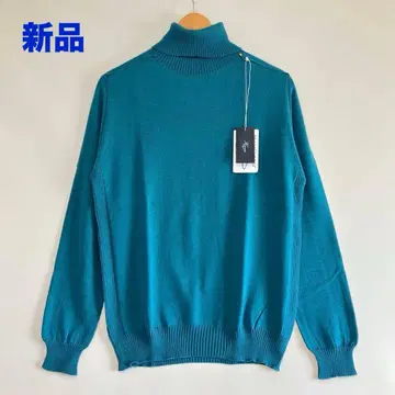 새상품 Harriss 엑스트라 파인 메리노울 터틀넥 블루 M