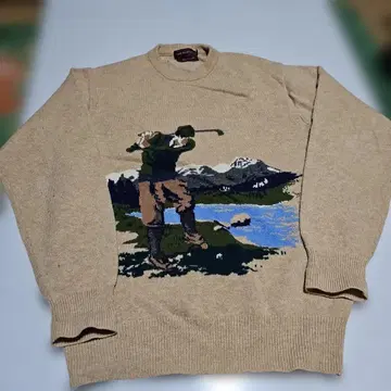 빈티지 챕스 랄프 로렌 울 스웨터 베이지 가슴 프린트