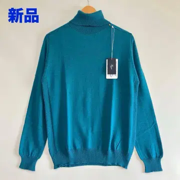 새상품 Harriss 엑스트라 파인 메리노울 터틀넥 블루 L