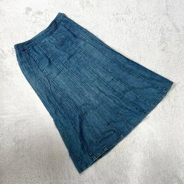 [아베베] (L) 플레어 데님 롱 스커트 블루 캐주얼