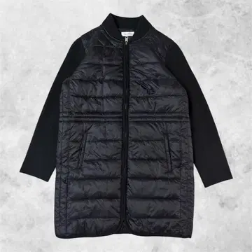 이소재 믹스 퀼팅 코트 롱 코트 블랙