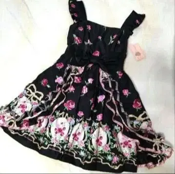 새상품 지저스 디아망테 원피스 블랙 핑크 장미 패턴 빅 리본