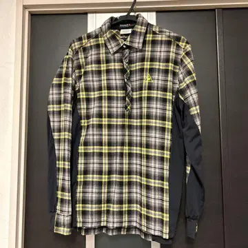 체크 무늬 긴팔 피케 셔츠 블랙/노랑