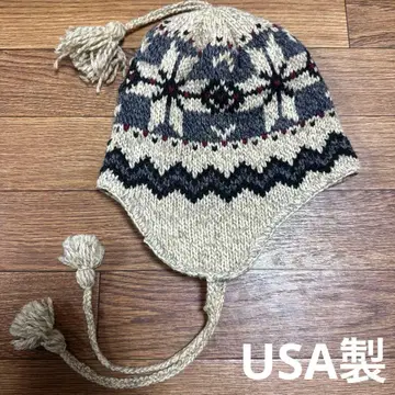 구제 의류 귀마개 니트 모자 made in usa 노르딕 무늬 90s