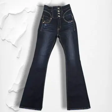 새상품급 에모다 슬림 레그 하이웨스트 플레어 데님 다크 네이비 인디고 S