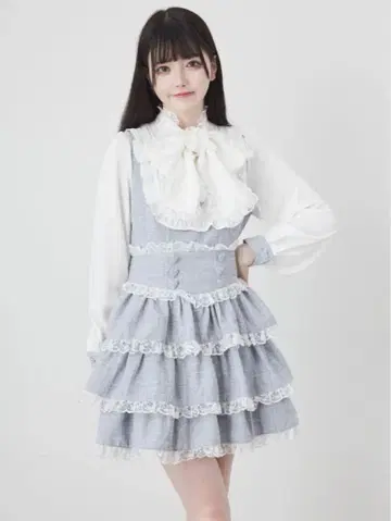 Ank Rouge 트위드 원피스 리본 A라인 스카이블루