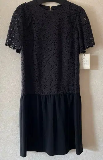 Kaon 레이스 반팔 무릎 기장 원피스 블랙 36 포멀