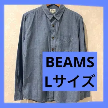 남성용 BEAMS 데님 셔츠 긴팔 라이트 블루 L 사이즈