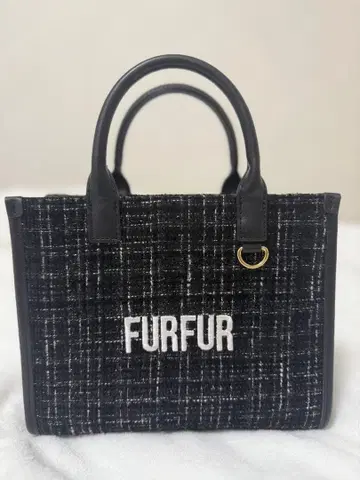 새상품급 FURFUR 트위드 로고 토트백 블랙