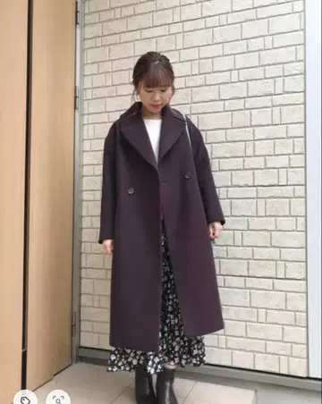 Spick & Span W 페이스 빅 컬러 코트 36 브라운