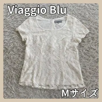 [ 새상품급 ] 반팔 레이스 상의 비아지오 블루 티셔츠 화이트 비키 시어