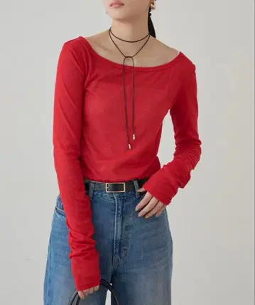 LOUNGEDRESS 라운드 시어 티셔츠 레드