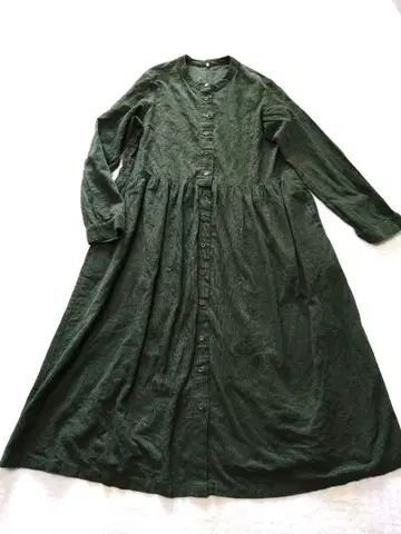 긴팔 셔츠 원피스 코듀로이 오버 사이즈 그린 A라인