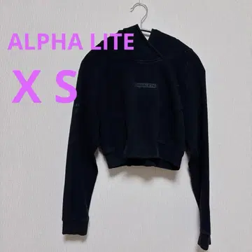 ALPHA LITE [XS] 블랙 크롭 후드티 숏 기장