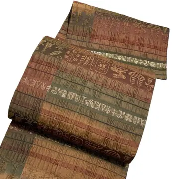 A 171 후쿠로 오비 전체 패턴 가로 줄무늬 순수 실크 기모노