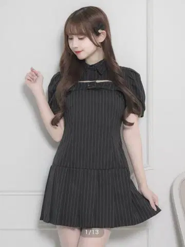 pium 피움 벨트 스트라이프 원피스 블랙