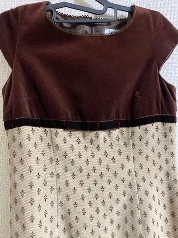 이마쥬 원피스 리본 브라운 베이지 벨로아 문장 패턴 M