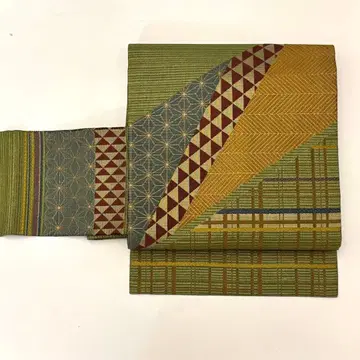 나고야 오비 순수 실크 니시진 비단 금사 중고 그린 so126