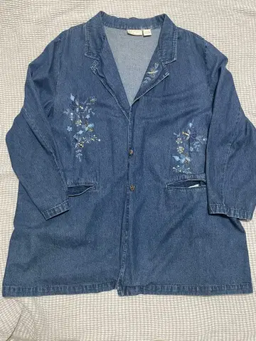 구제 의류 데님 블루 꽃무늬 자수 캐주얼 자켓