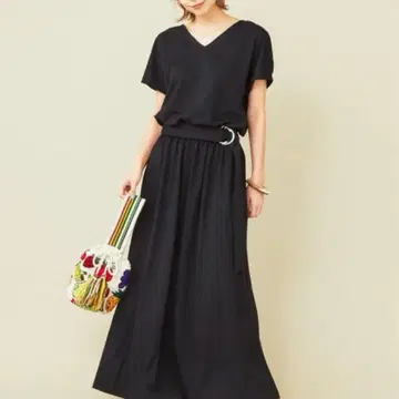 BEAUTY&YOUTH 벨트 포함 티셔츠 맥시 원피스 블랙