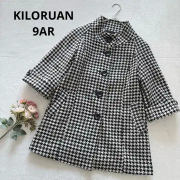 키로루안 하운드투스 패턴 블랙 계열 피코트 스탠드 카라 성숙한 느낌 M