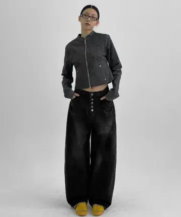 blackup 블랙 와이드 레그 데님 팬츠