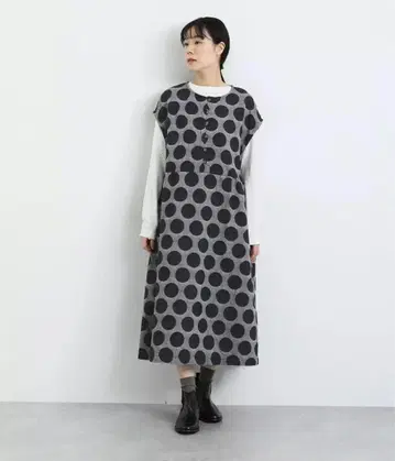 cloud nine 표면 기모 트윌 자카드 도트 프렌치 원피스 그레이