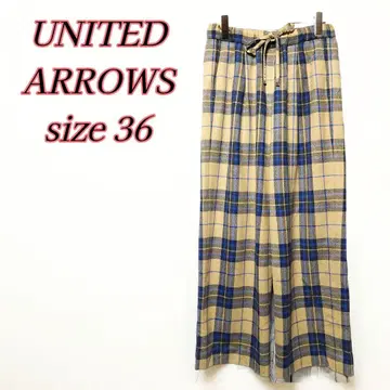 UNITED ARROWS 체크 울 이지 와이드 팬츠 브라운 36