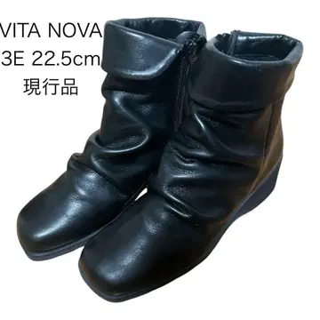 VITA NOVA 3E 넉넉한 설계 22.5cm 안쪽 지퍼 숏부츠 블랙