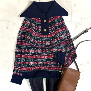 새상품급 맥피 투모로우랜드 노르딕 무늬 니트 골드 버튼 캐시미어 혼방