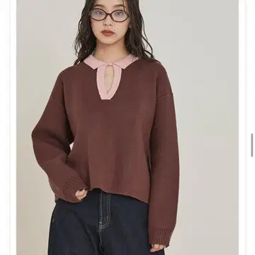 titivate 배색 스키퍼 니트 브라운