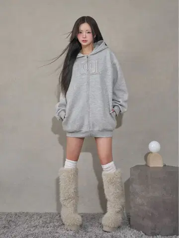 darich 아플리케 DD 로고 후드티 지퍼 후드티 그레이