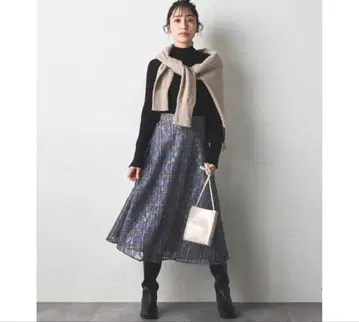 새상품급 드로트 로트레아몽 체크 프린트 레이스 플레어 스커트