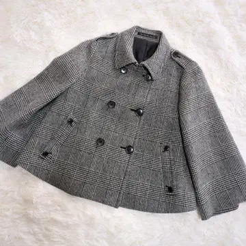 [컨디션 최상] 유나이티드 애로우즈 숏코트 글렌체크 케이프풍 블랙 S