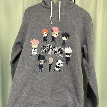 주술회전 후드 부착 후드티 그레이