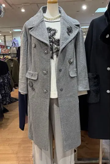 세일 상품, 슈퍼 뷰티, 비쥬 부착 그레이 긴팔 코트 40