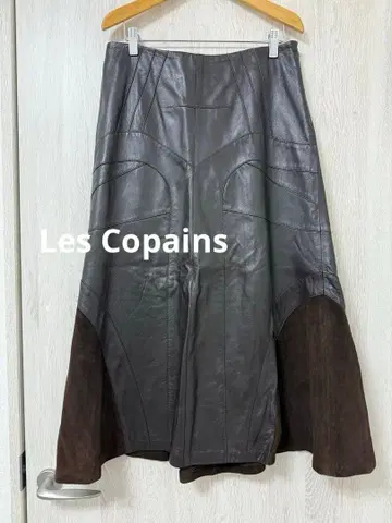 [ Les Copains ] 이탈리아제 가죽 플레어 롱 스커트 42