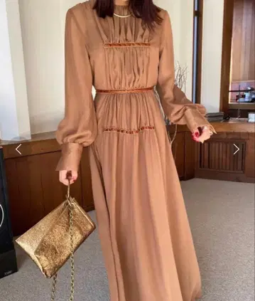 Ameri CHIFFON GATHER DRESS 브라운