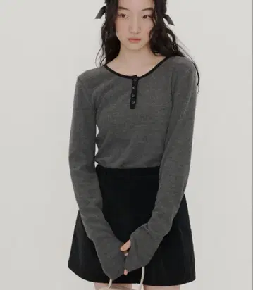 GIUNON 롱 슬리브 리브 상의