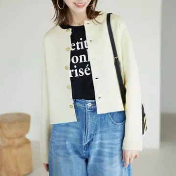 로페피크닉 미라노 리브 골드 버튼 니트 가디건 아이보리 38
